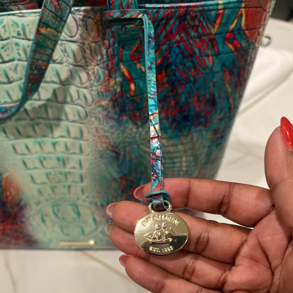 🧡💚 Authentic Brahmin Brooke Dream Ombré Melbourne Tote w/Pouch 💚🧡 - Picture 4 of 13